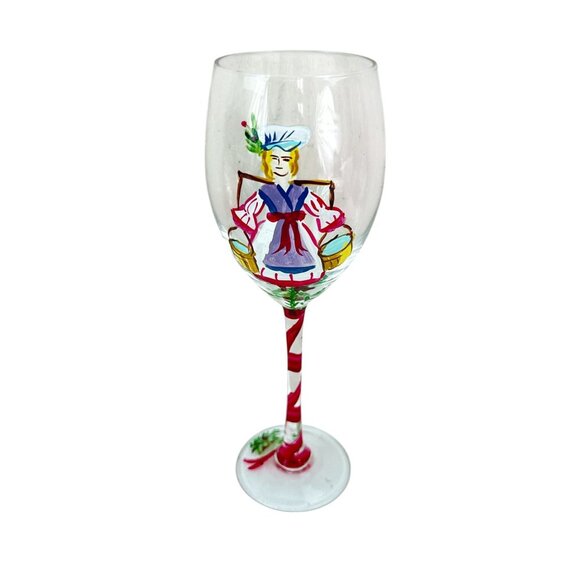 Block Hand Painted 12 Days of Christmas Milk Maid Candy Cane Stem - Picture 1 of 6
